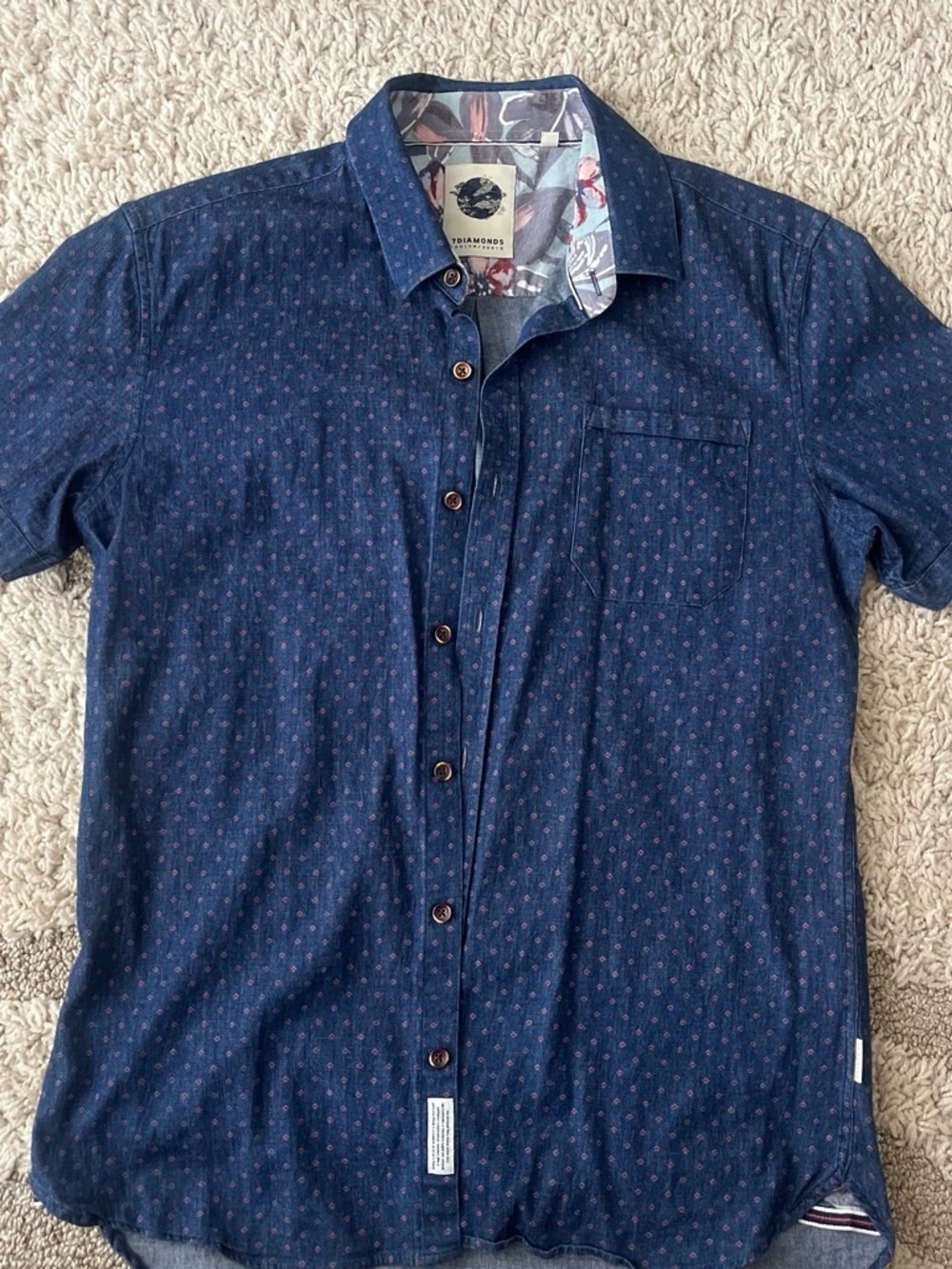 7 Diamonds Men's Navy Short-Sleeve Button-Down Shirt with Subtle Dot Print